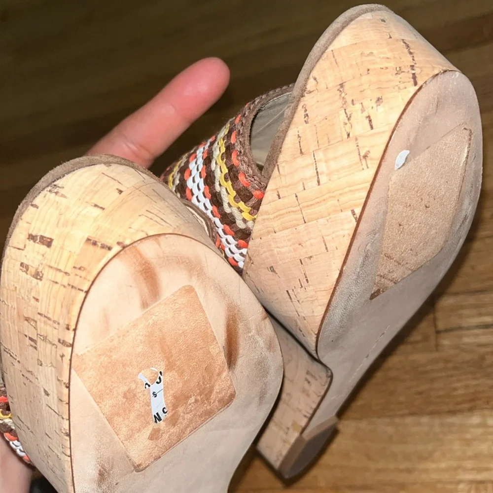 Veronica Beard Dali Platform Wedge Sandal Multi Woven Raffia Cork Size 9.5 New
